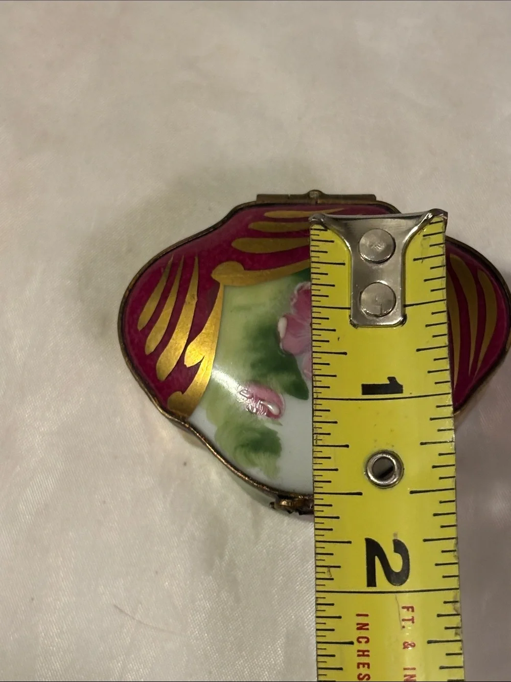 Vintage Limoges France Porcelain Floral Jewelry Trinket Box - Pink and Green